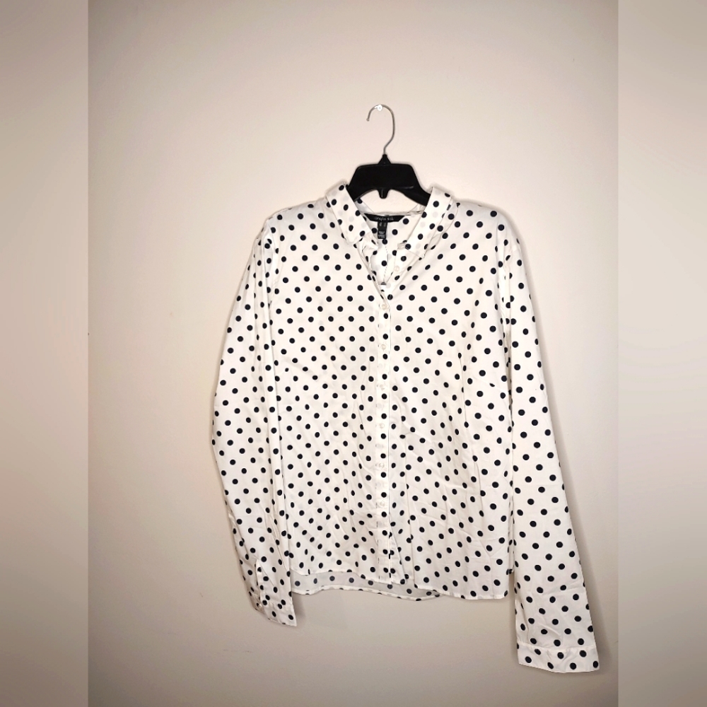 NEW Long Tall Sally Button Up Spot Print Long Sleeve Shirt size 18 Ivory & Navy